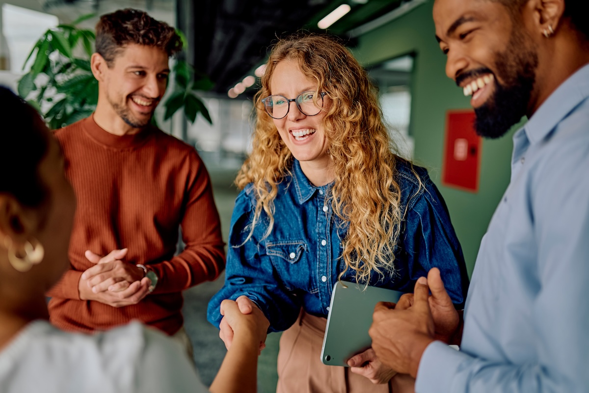 Employees enjoying connecting in an office