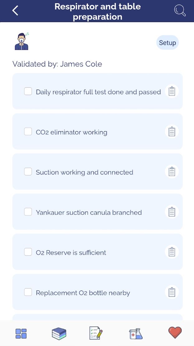 A screenshot of the C8 health mobile app showing how to prepare a respirator and table