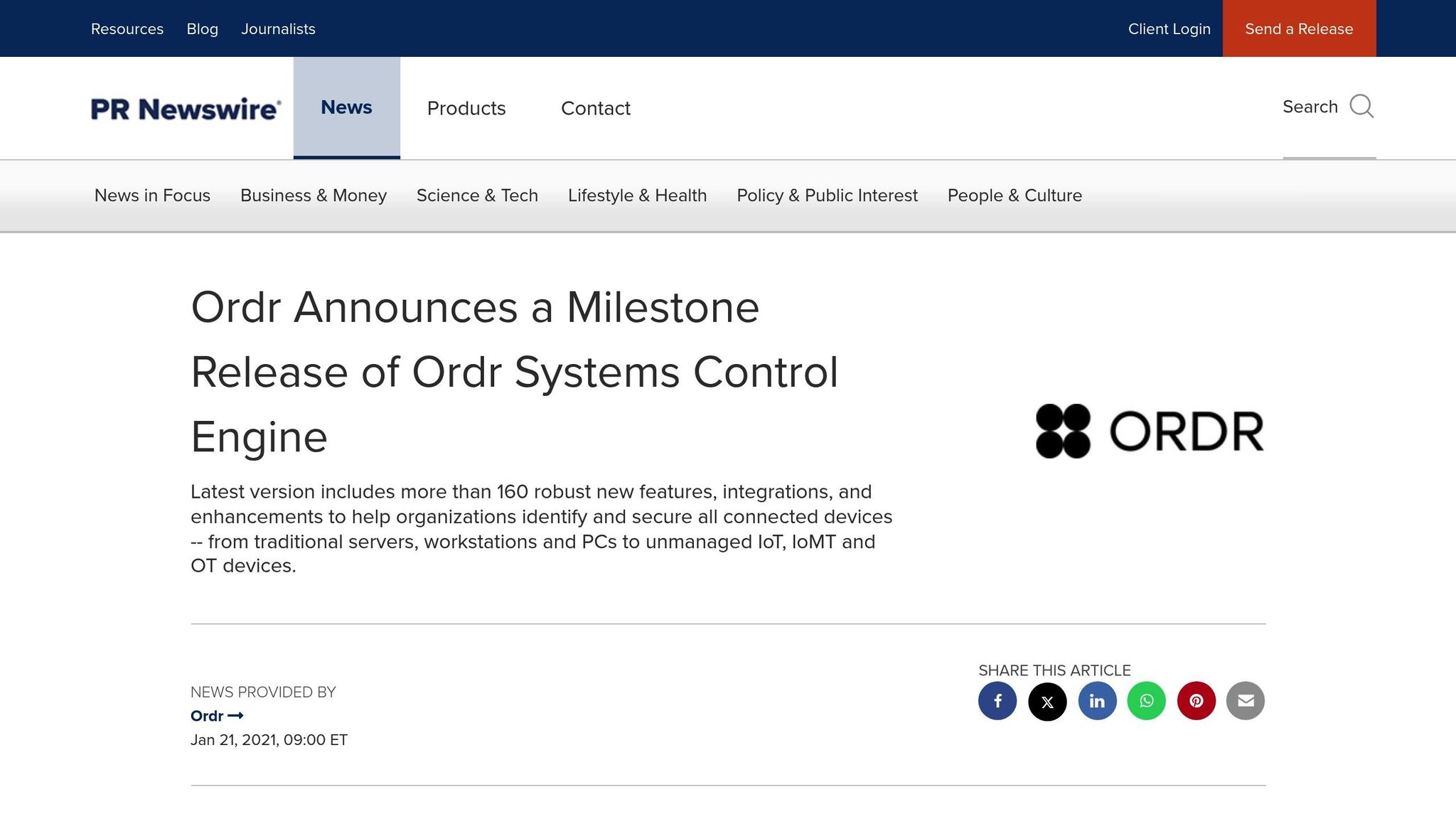 Ordr Systems Control Engine