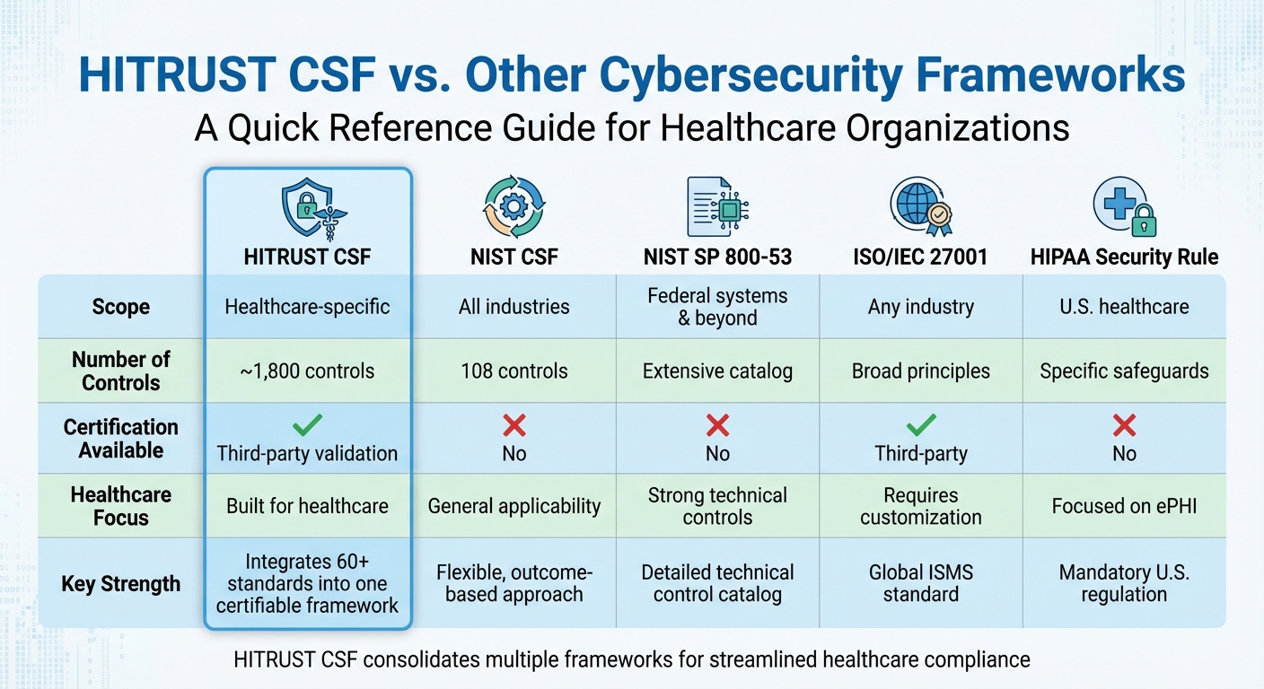 HITRUST CSF vs NIST CSF vs ISO 27001 vs HIPAA Security Rule Comparison Chart