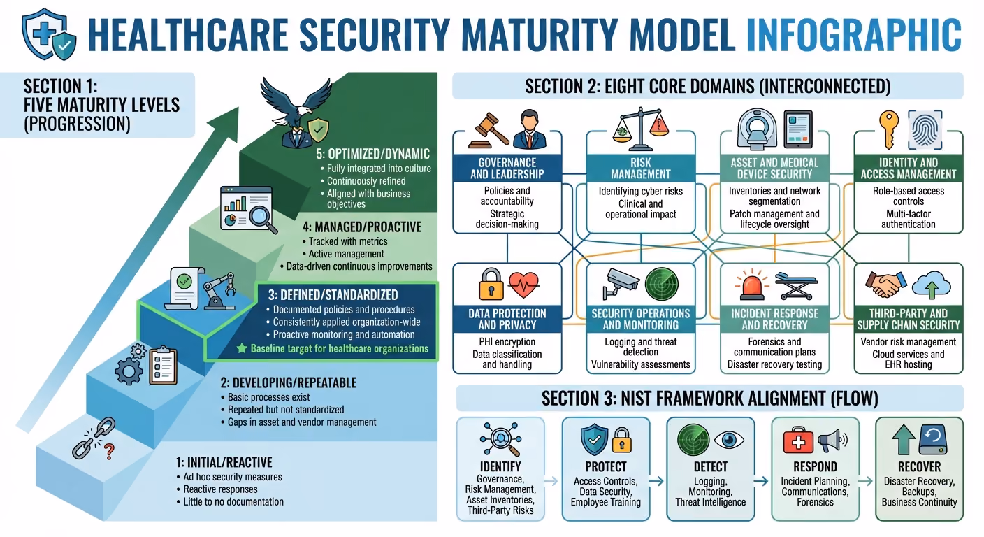 Healthcare Cybersecurity Maturity Model: 5 Levels and 8 Core Domains
