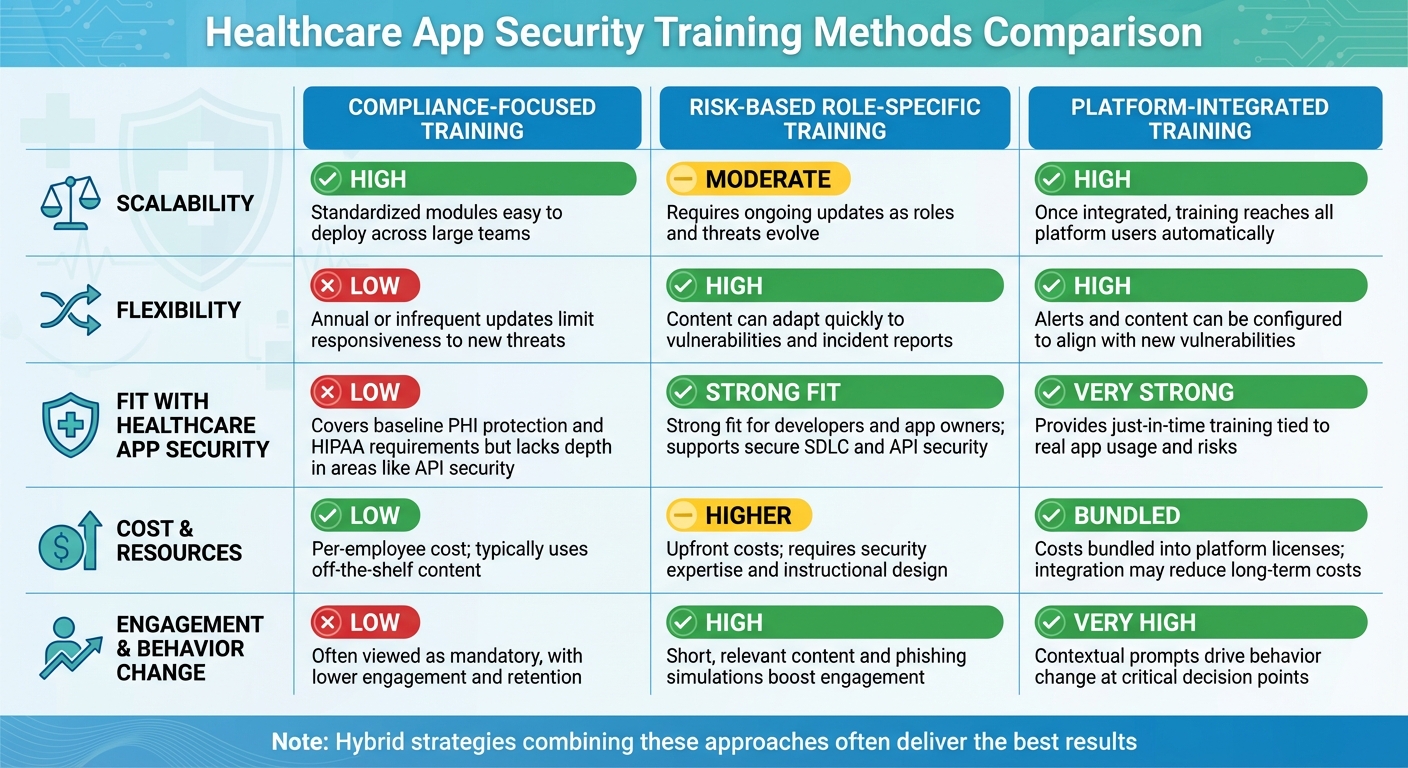 Healthcare App Security Training Methods Comparison: Compliance vs Risk-Based vs Platform-Integrated