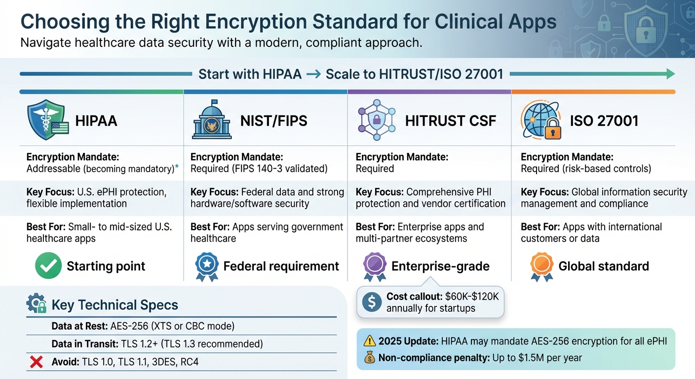 HIPAA vs NIST vs HITRUST vs ISO 27001 Encryption Standards Comparison