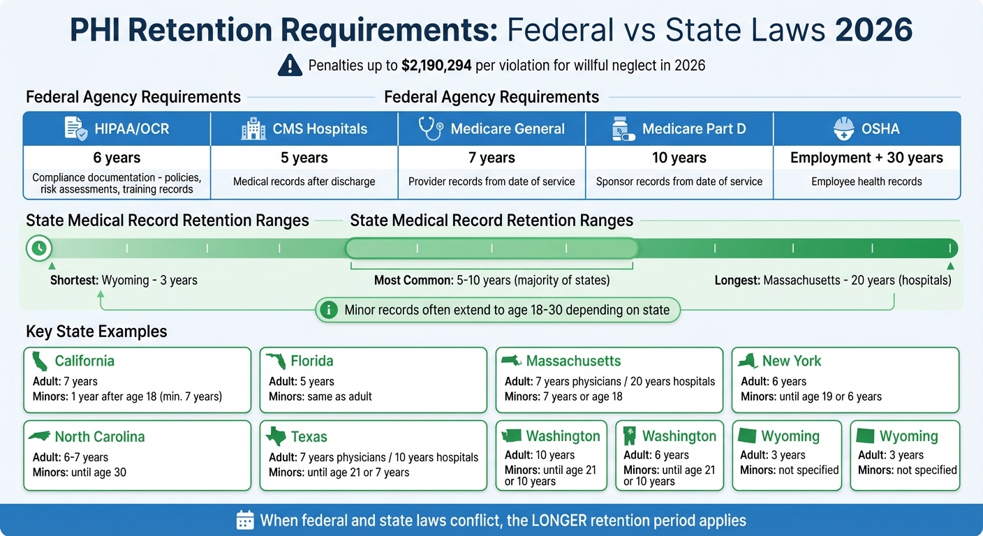 PHI Retention Requirements by Federal Agency and State 2026