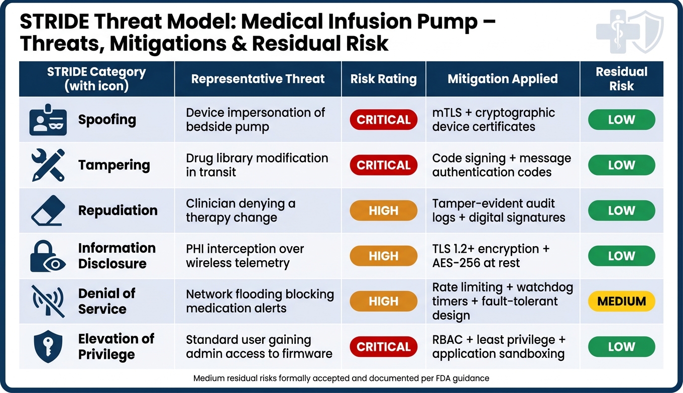 STRIDE Threat Model for Medical Software: Threats, Mitigations & Residual Risk
