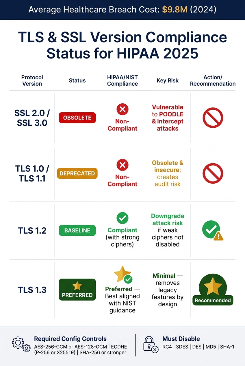 TLS & SSL Version Compliance Status for HIPAA 2025