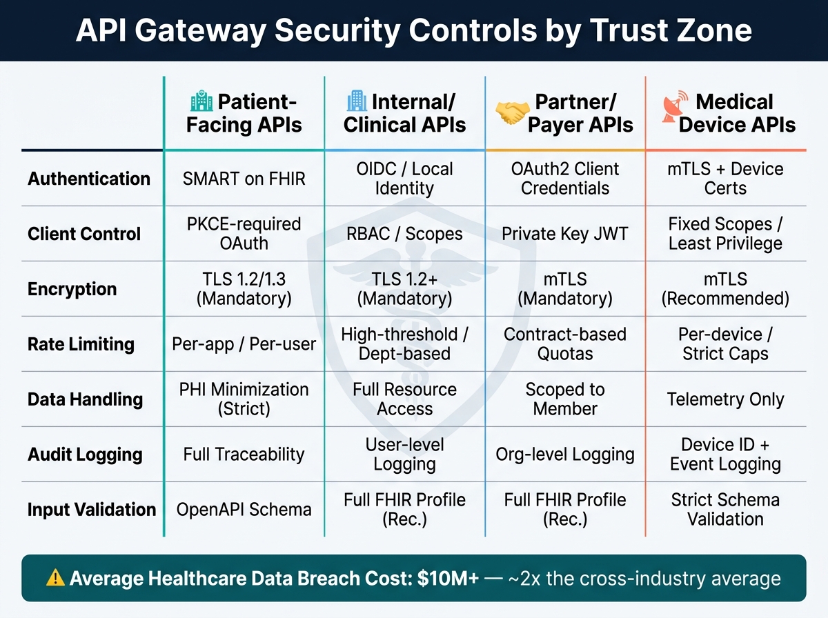 API Gateway Security Controls by Trust Zone: HDO Quick Reference
