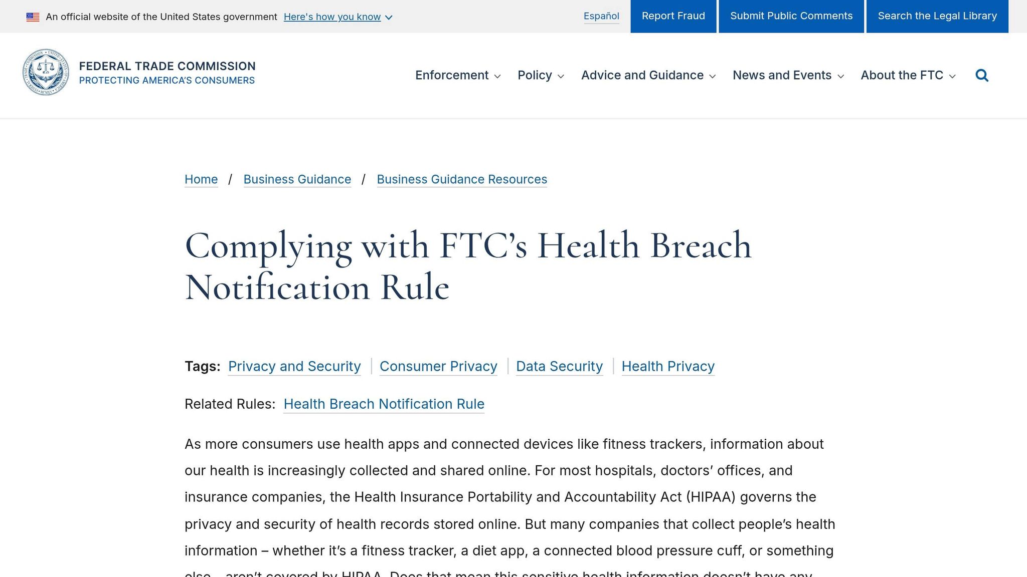 FTC Health Breach Notification Rule