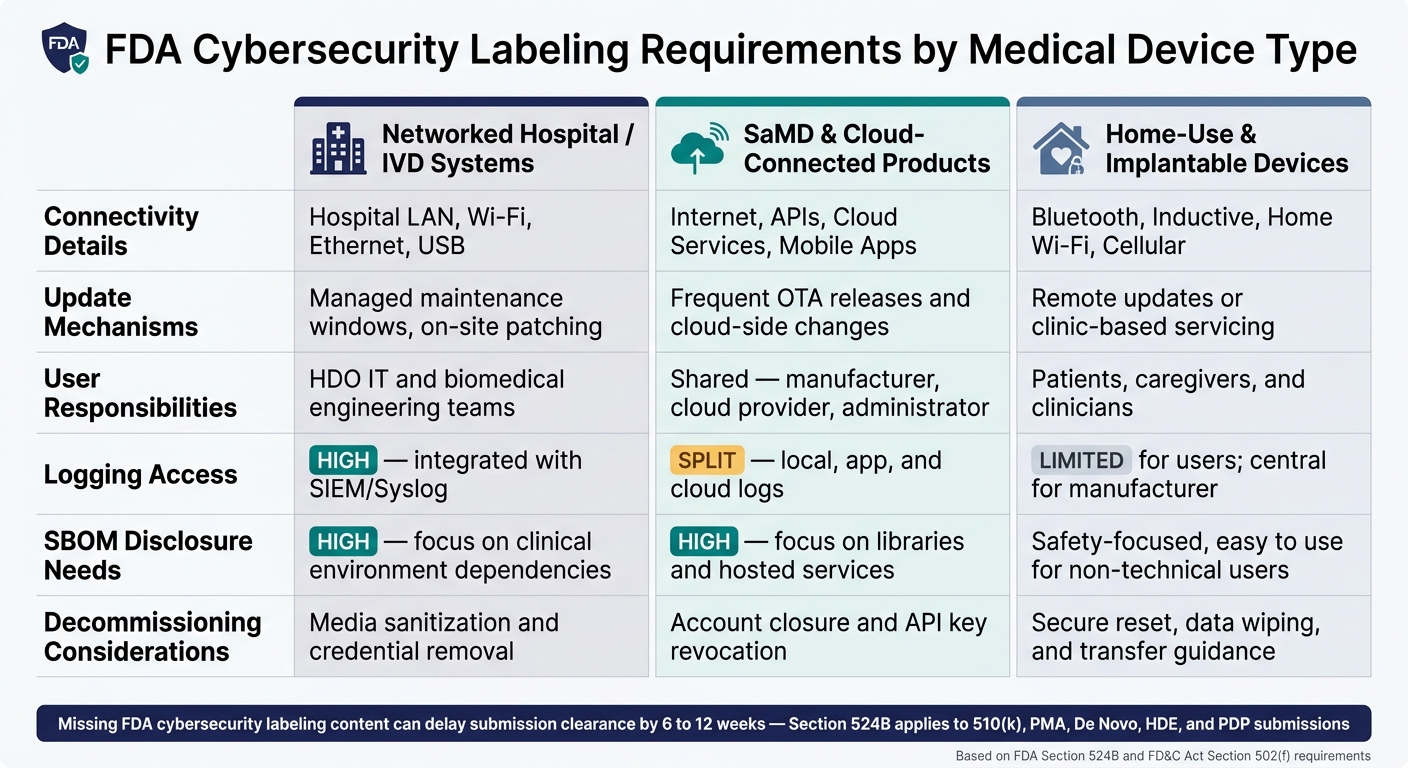 FDA Cybersecurity Labeling Requirements by Medical Device Type