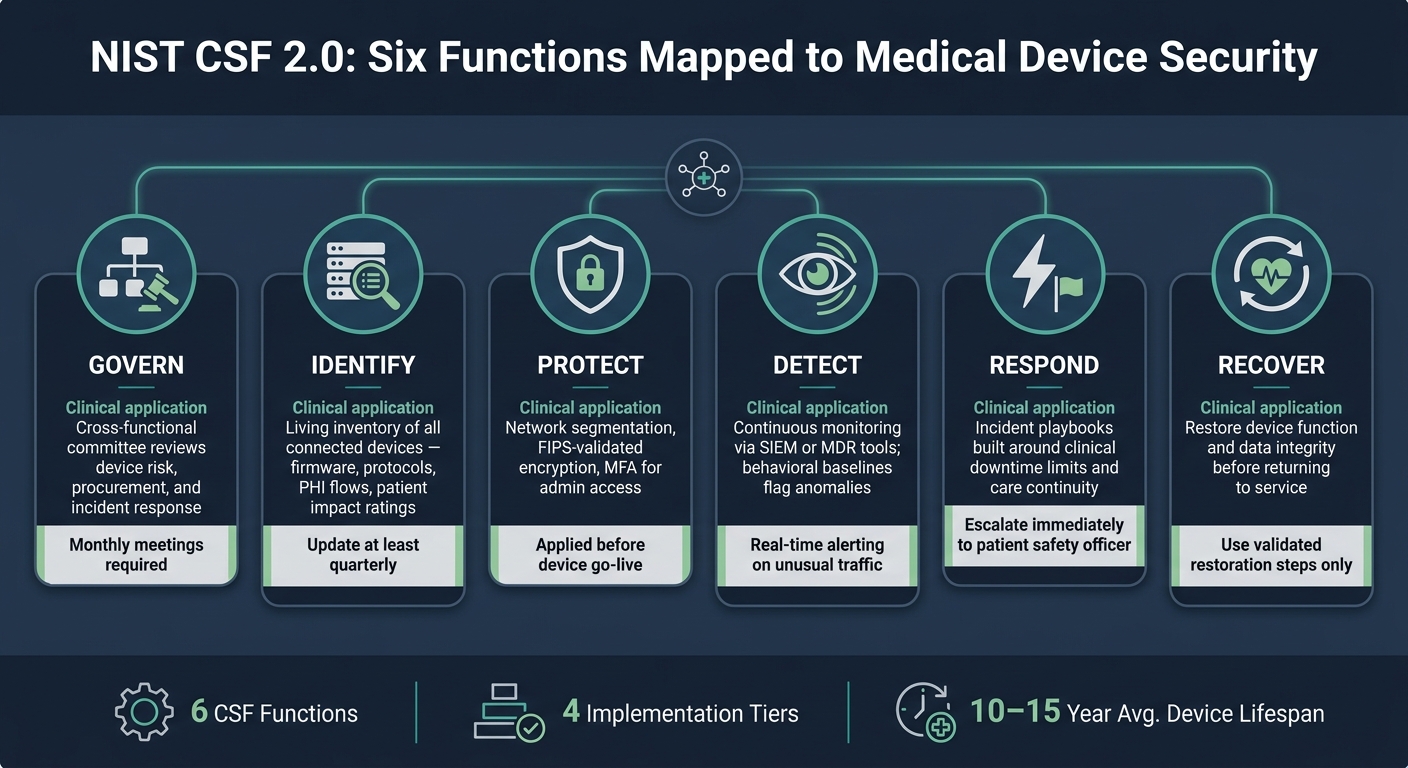 NIST CSF 2.0: Six Functions Mapped to Medical Device Security