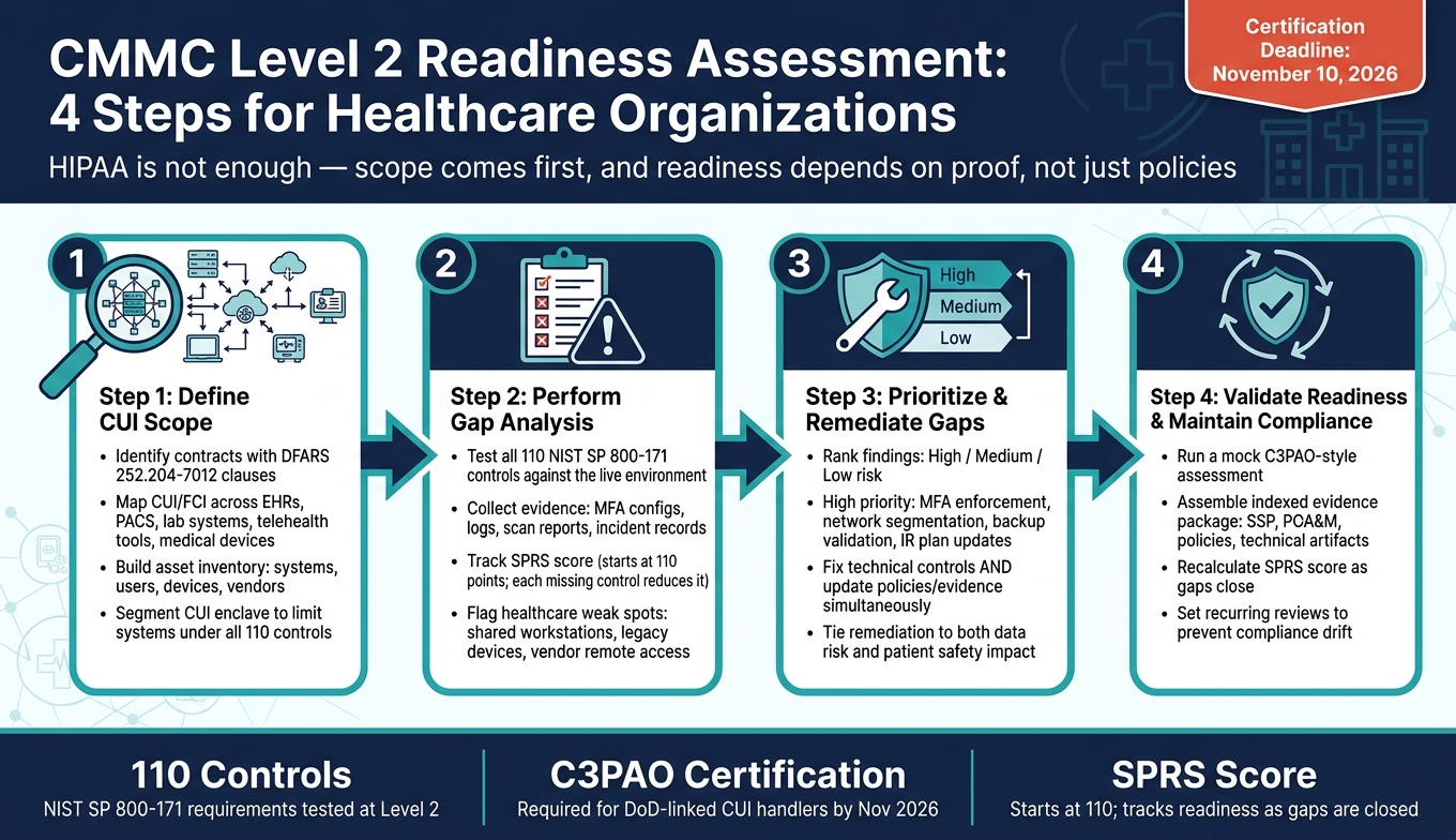 CMMC Level 2 Readiness Assessment: 4 Steps for Healthcare Organizations