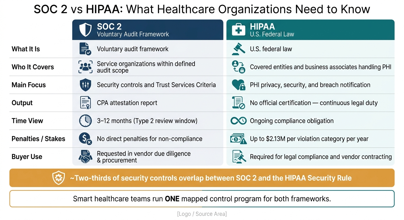 SOC 2 vs HIPAA: Key Differences for Healthcare Organizations
