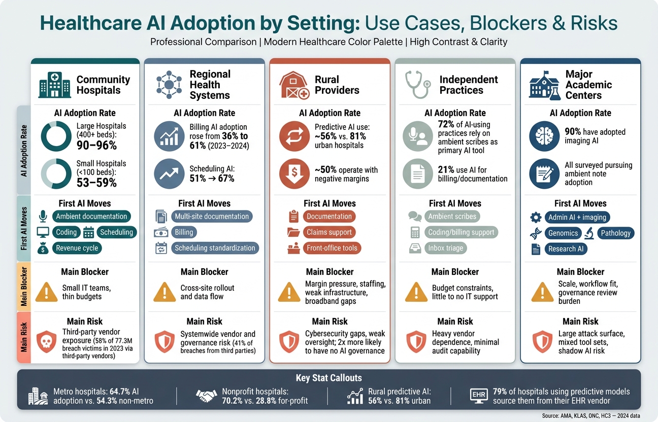 Healthcare AI Adoption by Setting: Use Cases, Blockers & Risks