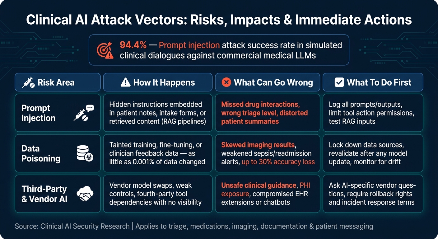 Clinical AI Attack Vectors: Risks, Impacts & Immediate Actions