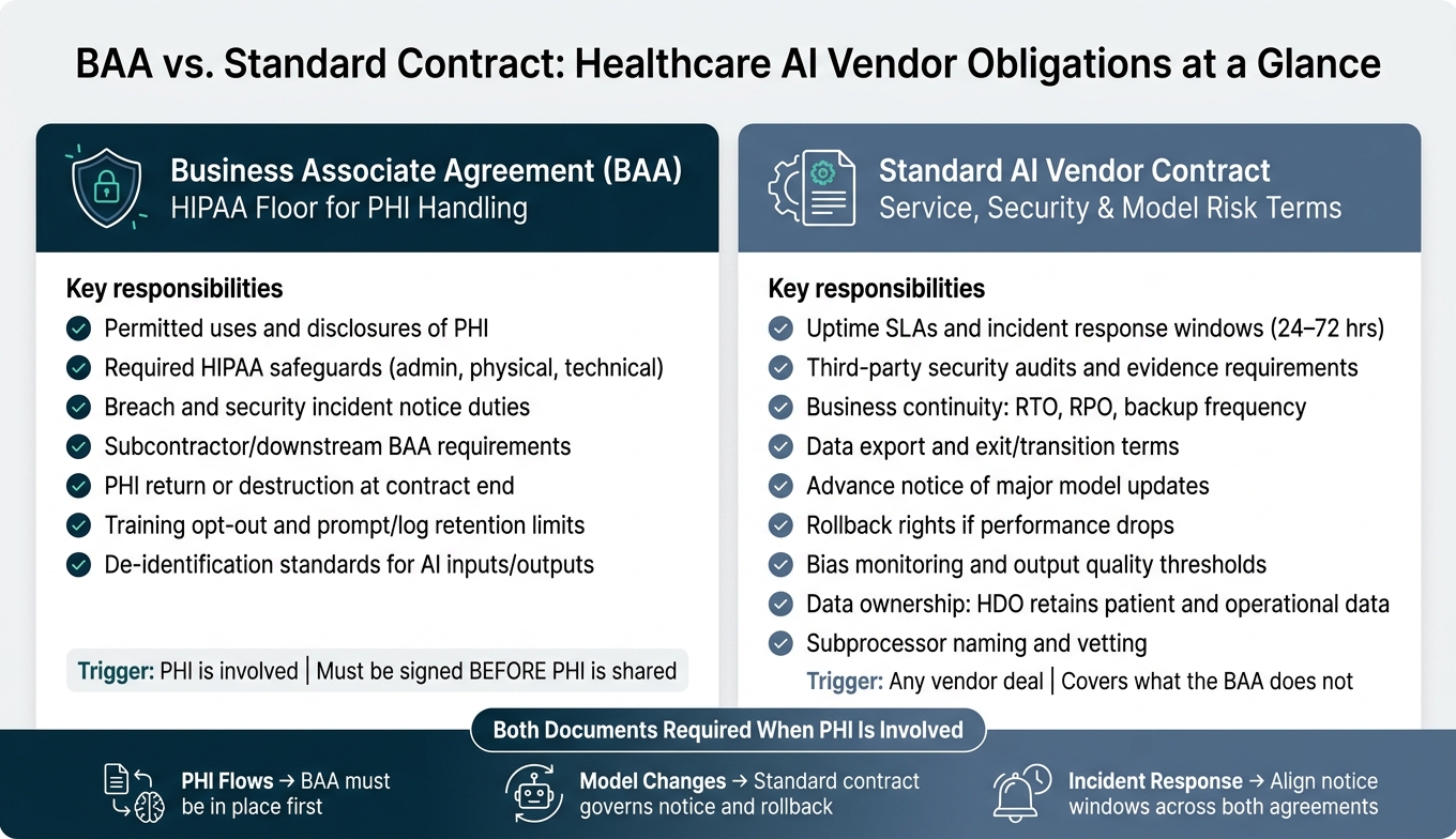 BAA vs. Standard Contract: Healthcare AI Vendor Obligations at a Glance