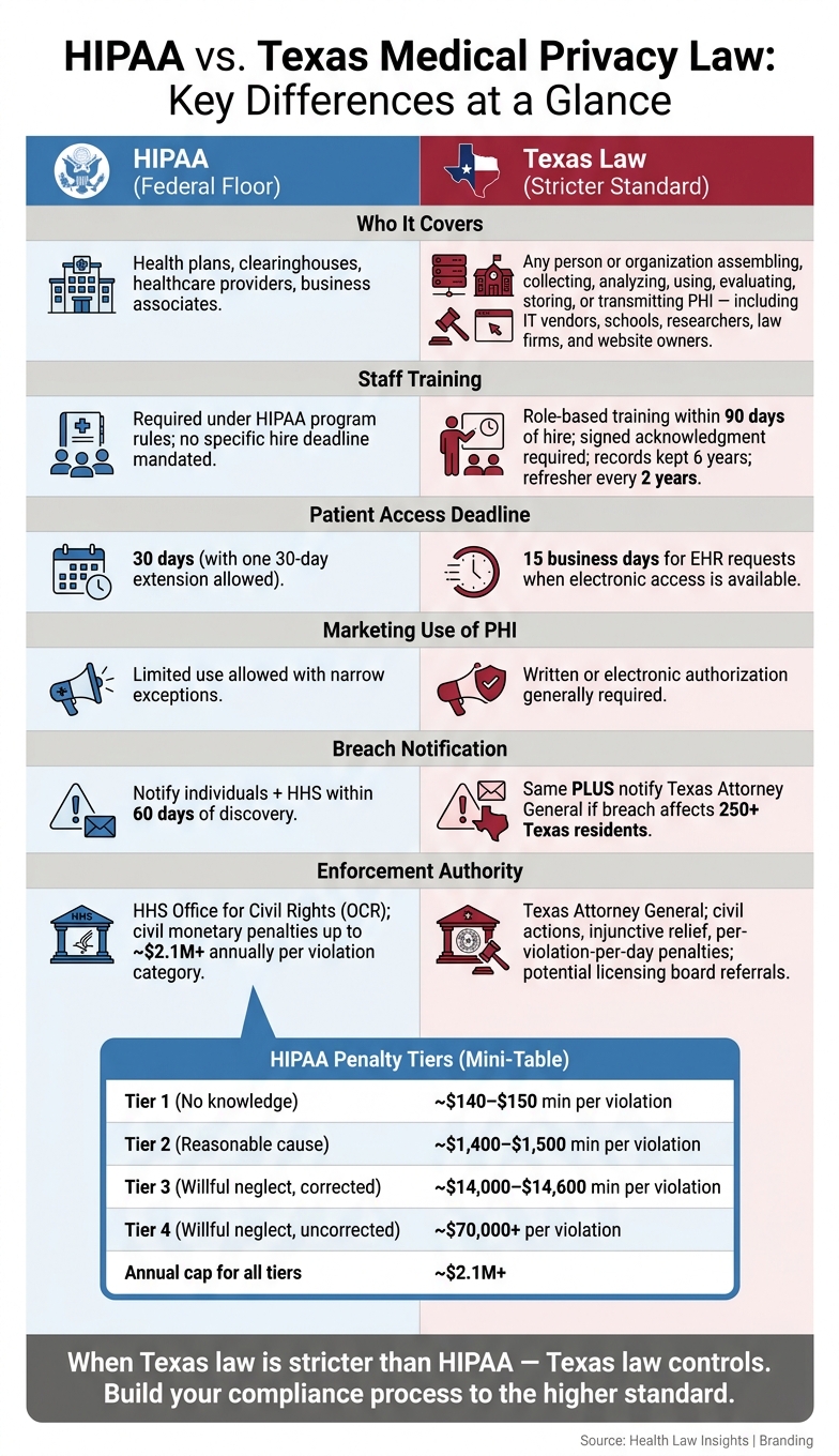 HIPAA vs. Texas Medical Privacy Law: Key Differences at a Glance