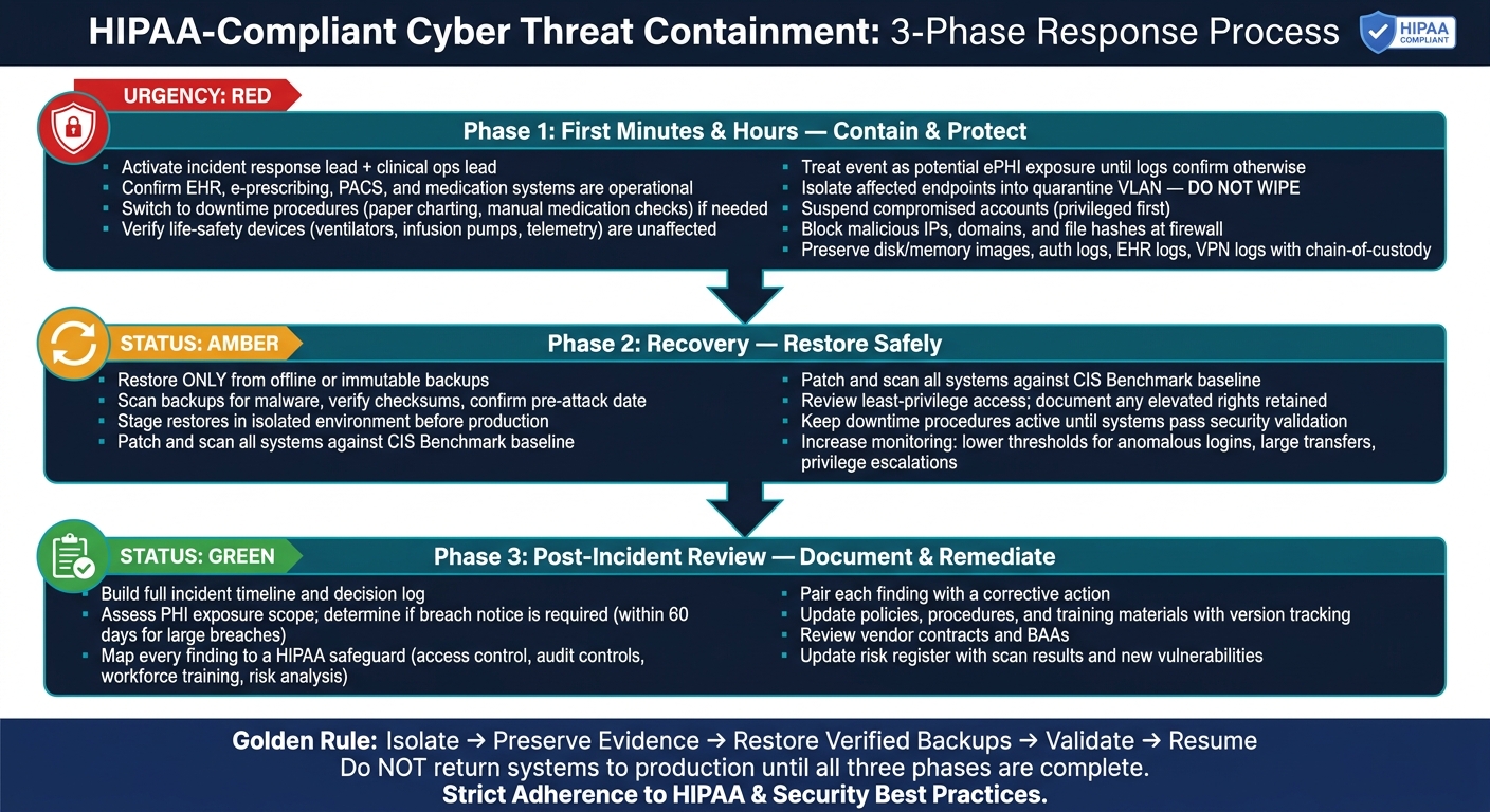 HIPAA-Compliant Cyber Threat Containment: 3-Phase Response Process