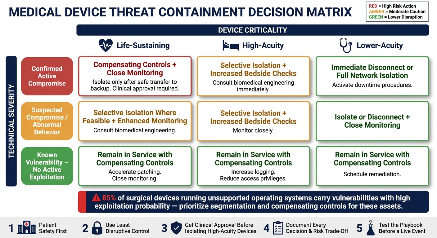 Medical Device Threat Containment: Decision Matrix by Severity & Criticality