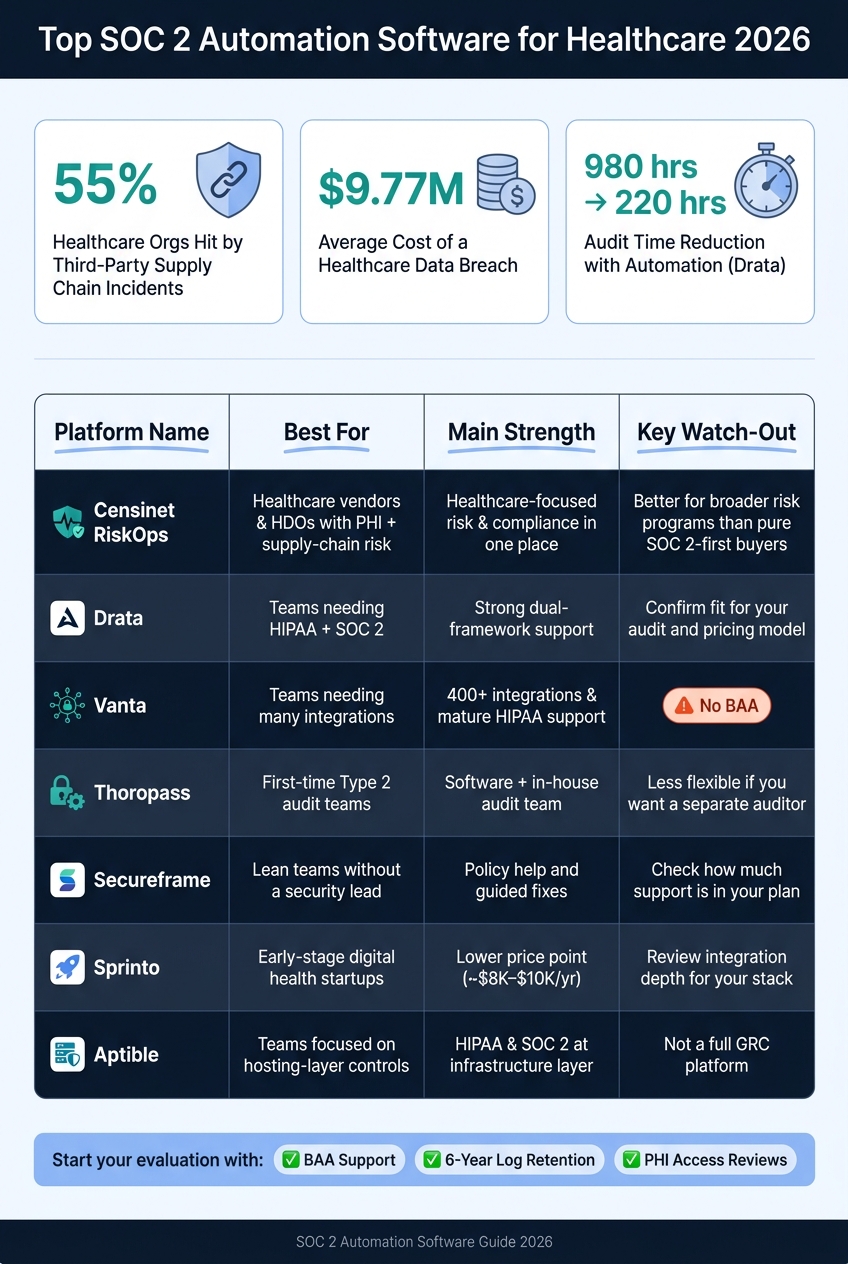 Top SOC 2 Automation Software for Healthcare 2026: Side-by-Side Comparison