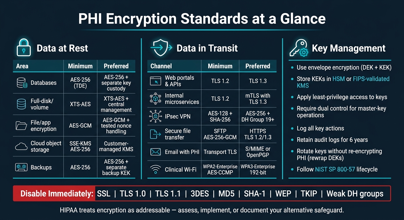 PHI Encryption Standards: At Rest vs. In Transit Quick Reference