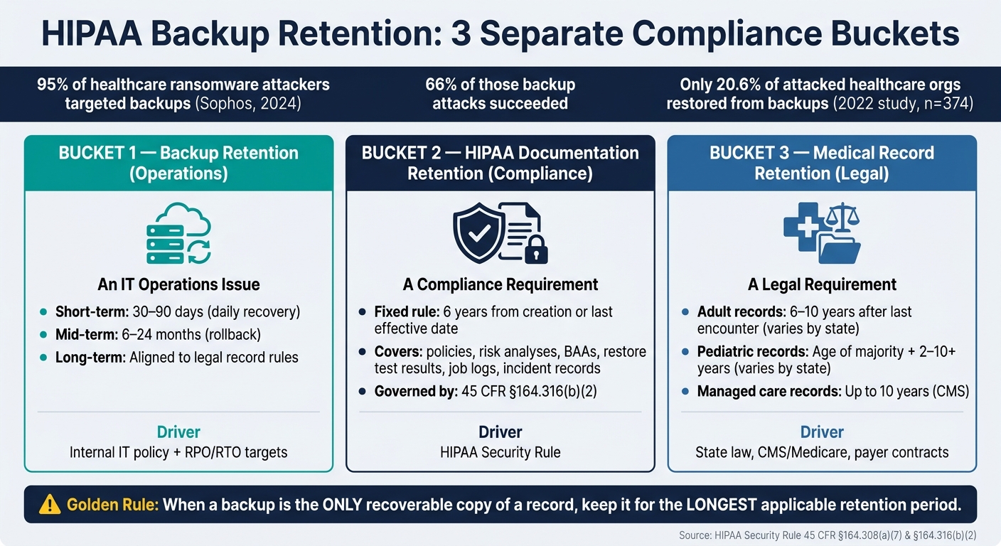 HIPAA Backup Retention: 3 Separate Compliance Buckets Explained