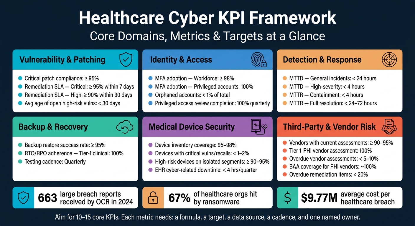 Healthcare Cyber KPI Framework: Core Domains, Metrics & Targets