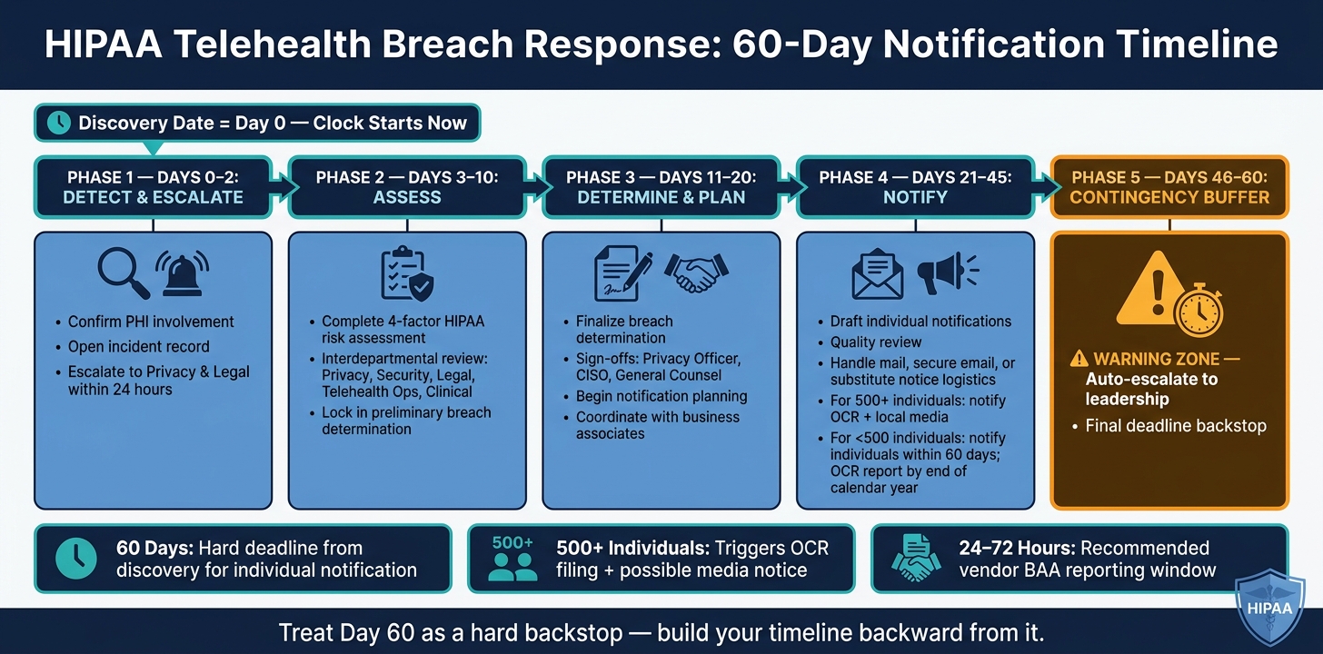 HIPAA Telehealth Incident Response: 60-Day Breach Notification Workflow
