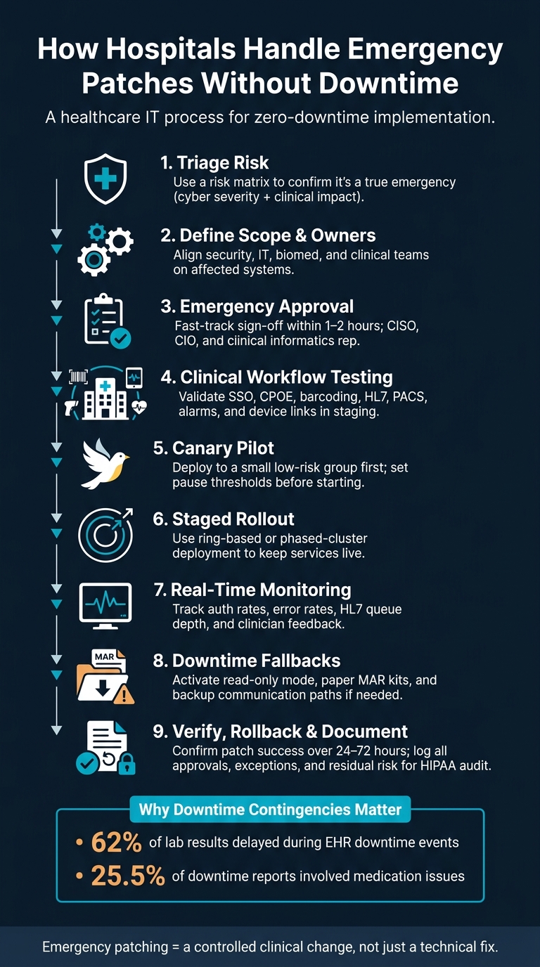 How Hospitals Patch Systems Without Downtime: 9-Step Emergency Process