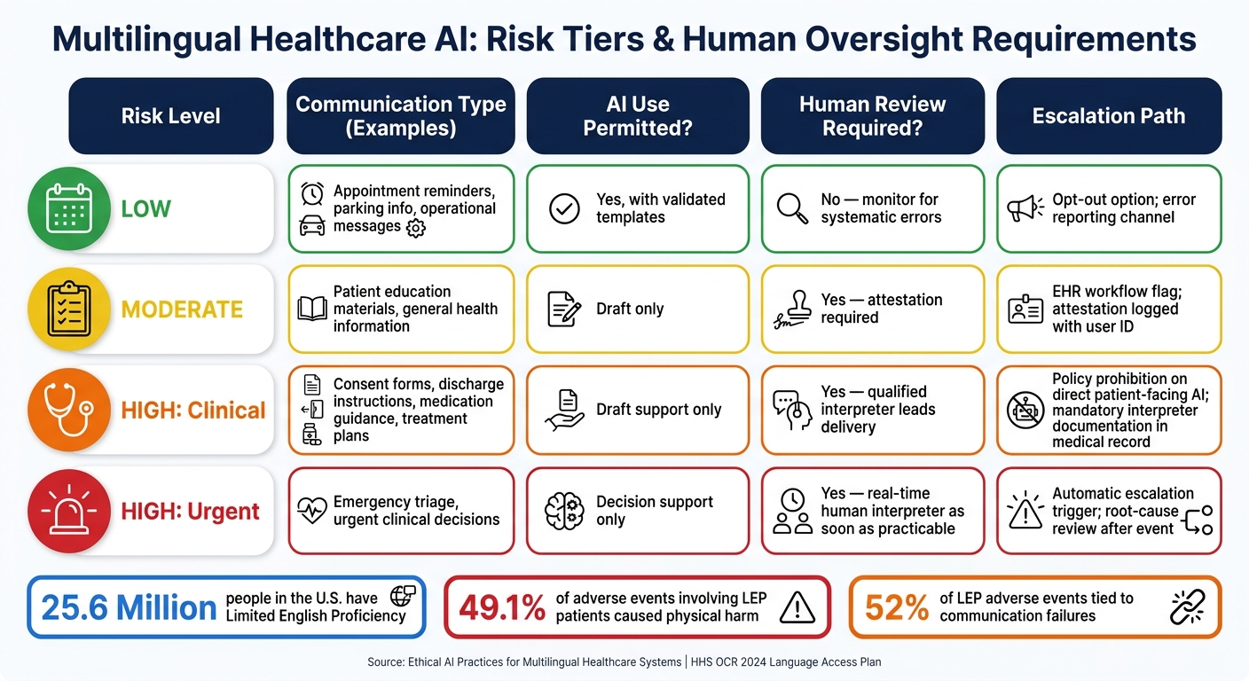 Multilingual Healthcare AI: Risk Tiers & Human Oversight Requirements