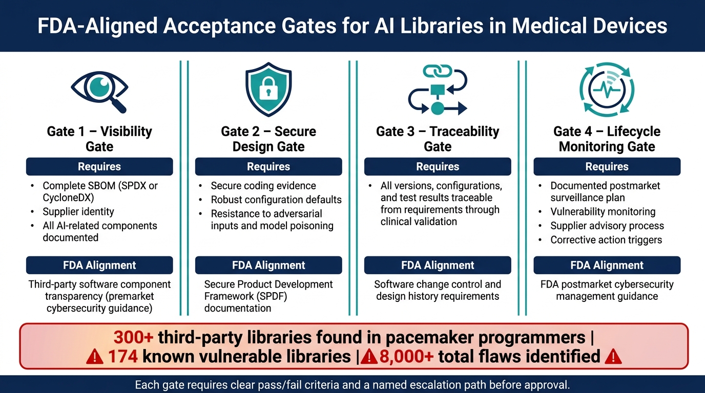 AI Library Risk in Medical Devices: 4 Acceptance Gates & Key Controls