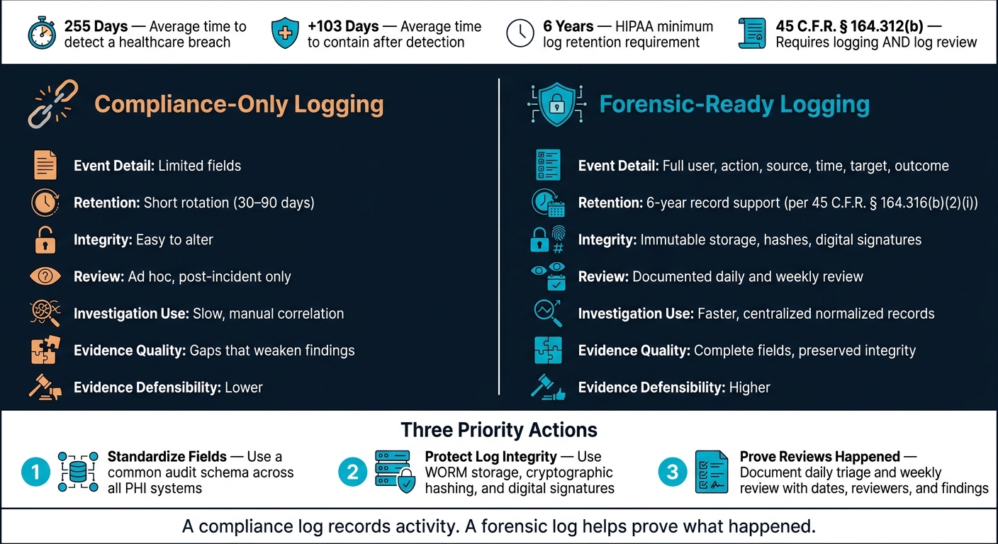 Compliance Logging vs. Forensic-Ready Logging: HIPAA Audit Log Standards