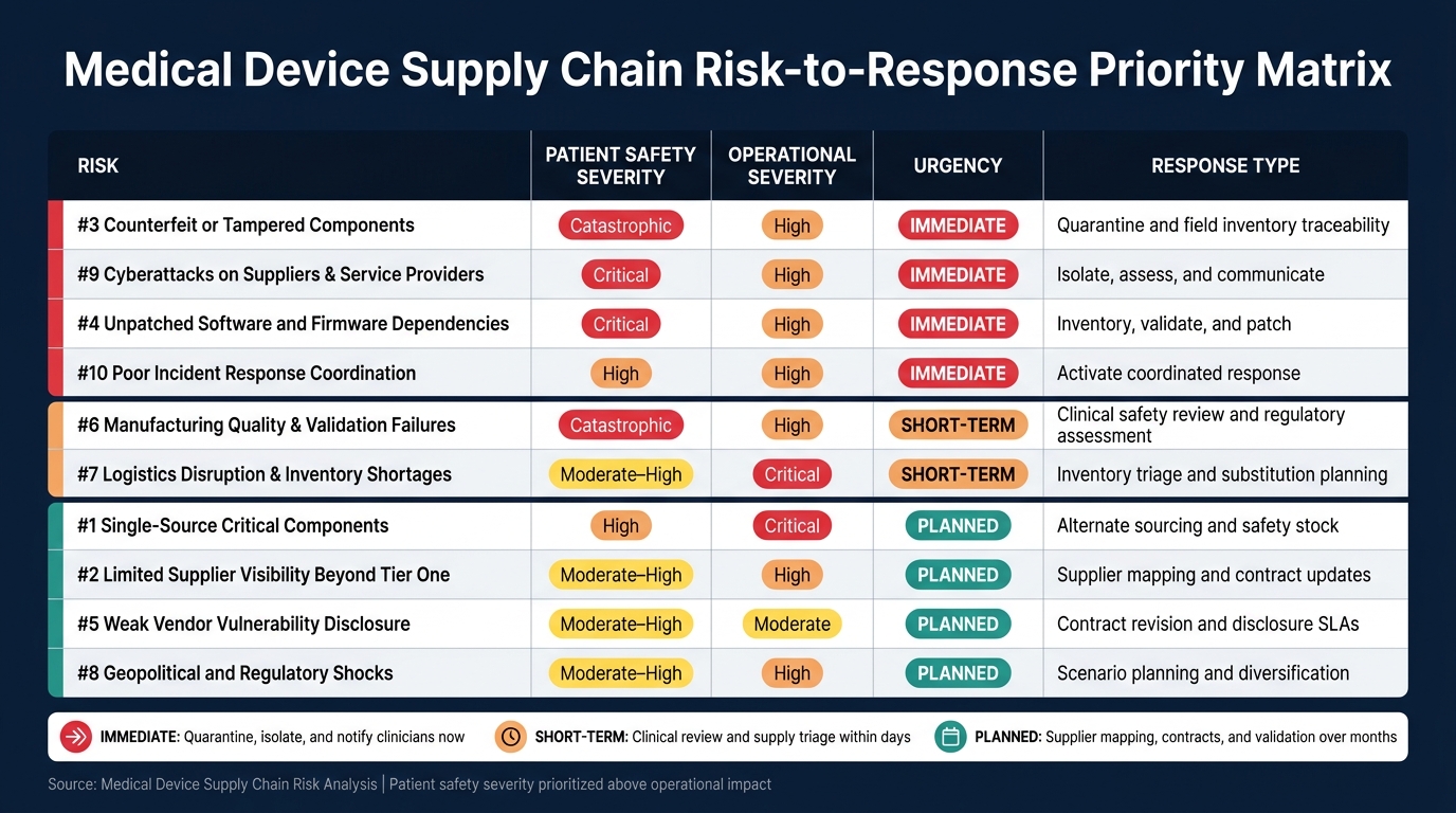Medical Device Supply Chain Risk Priority Matrix: 10 Threats Ranked by Severity