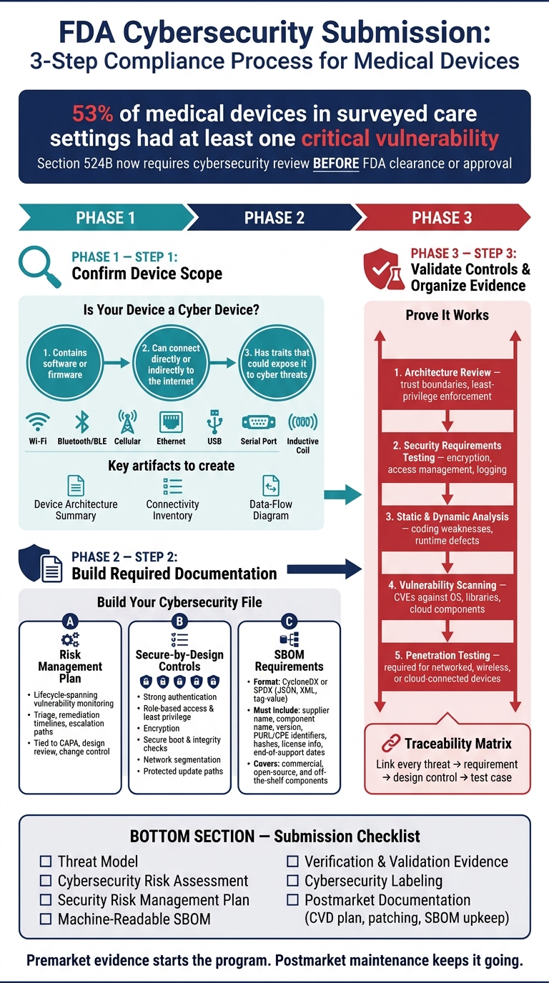FDA Cybersecurity Submission: 3-Step Compliance Process for Medical Devices
