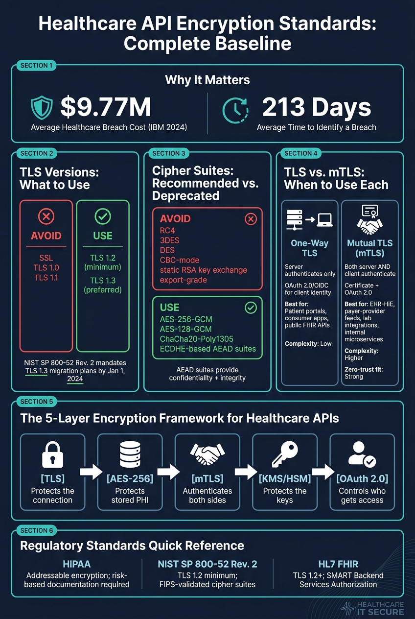 Healthcare API Encryption Standards: TLS, AES, mTLS & Key Management at a Glance