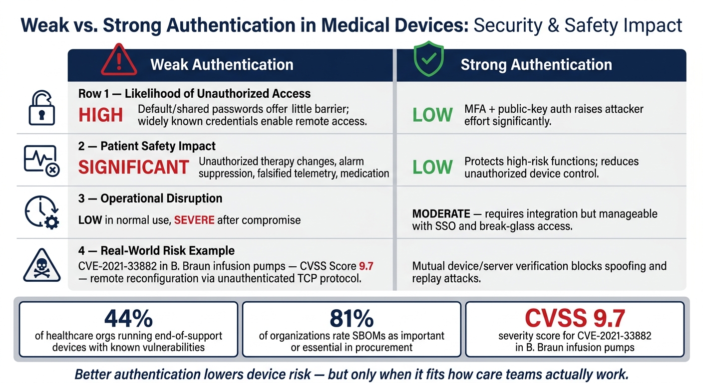 Weak vs. Strong Authentication in Medical Devices: Security & Safety Impact