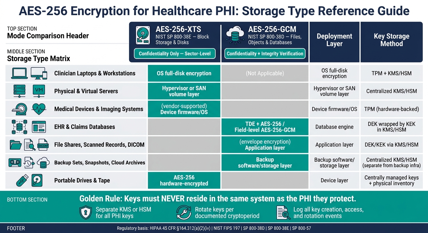 AES-256 Encryption Modes for Healthcare PHI Storage: XTS vs GCM by Use Case