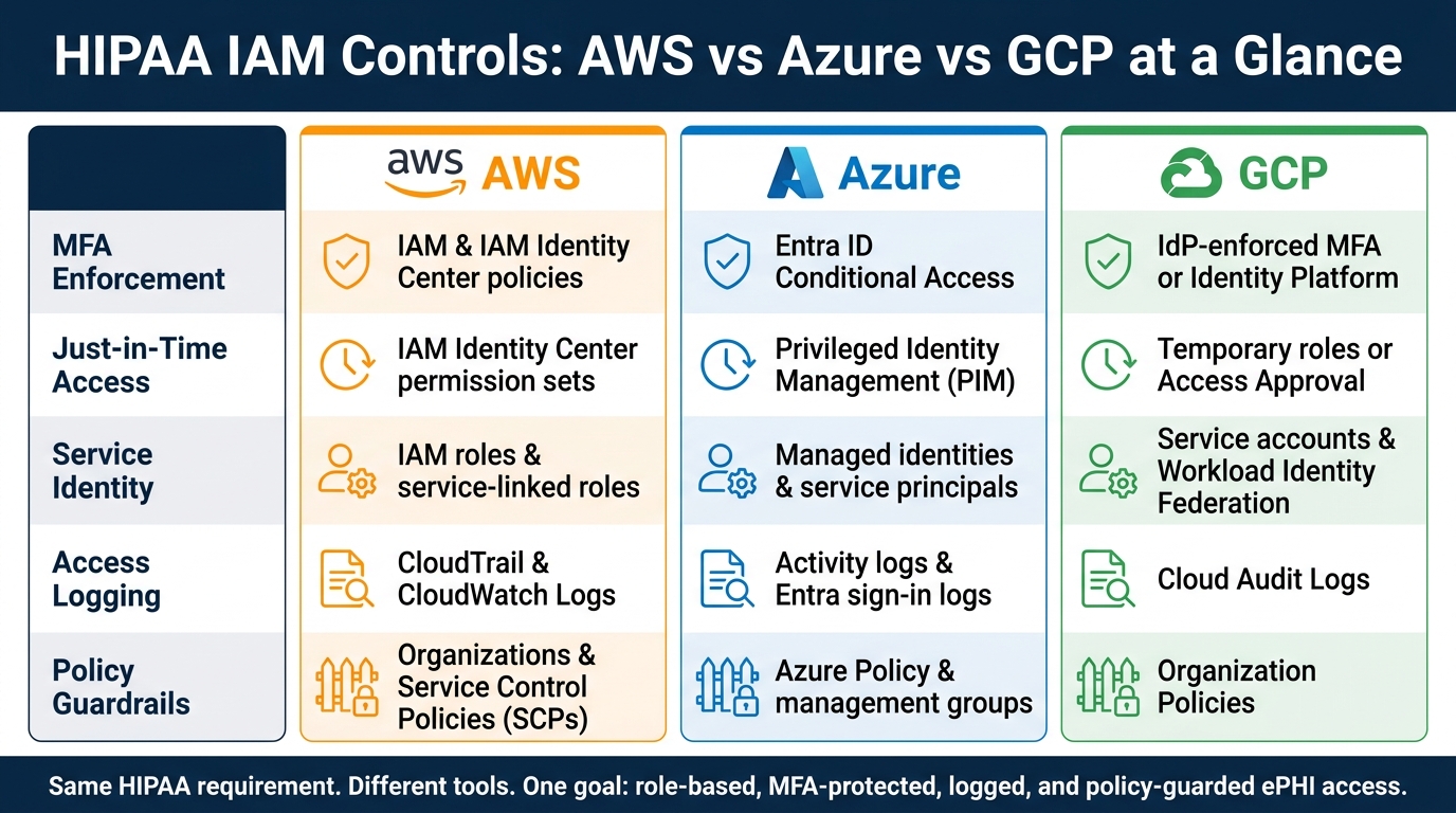 HIPAA IAM Controls: AWS vs Azure vs GCP at a Glance