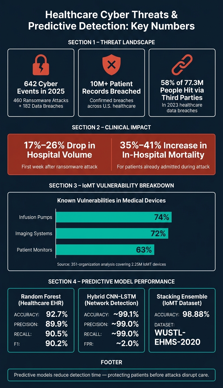 Healthcare Cyber Threat Statistics & Predictive Model Performance 2023–2025