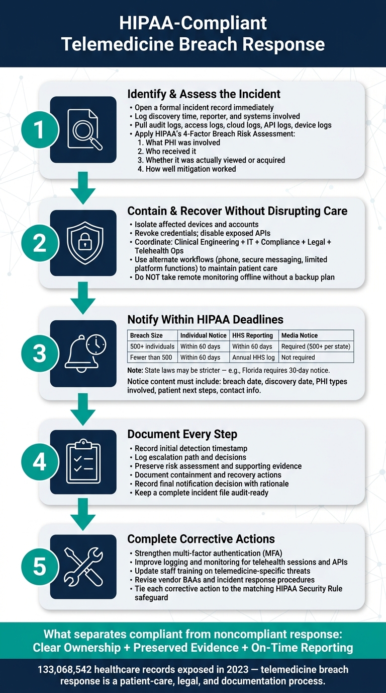HIPAA Telemedicine Breach Response: 5-Step Compliance Process