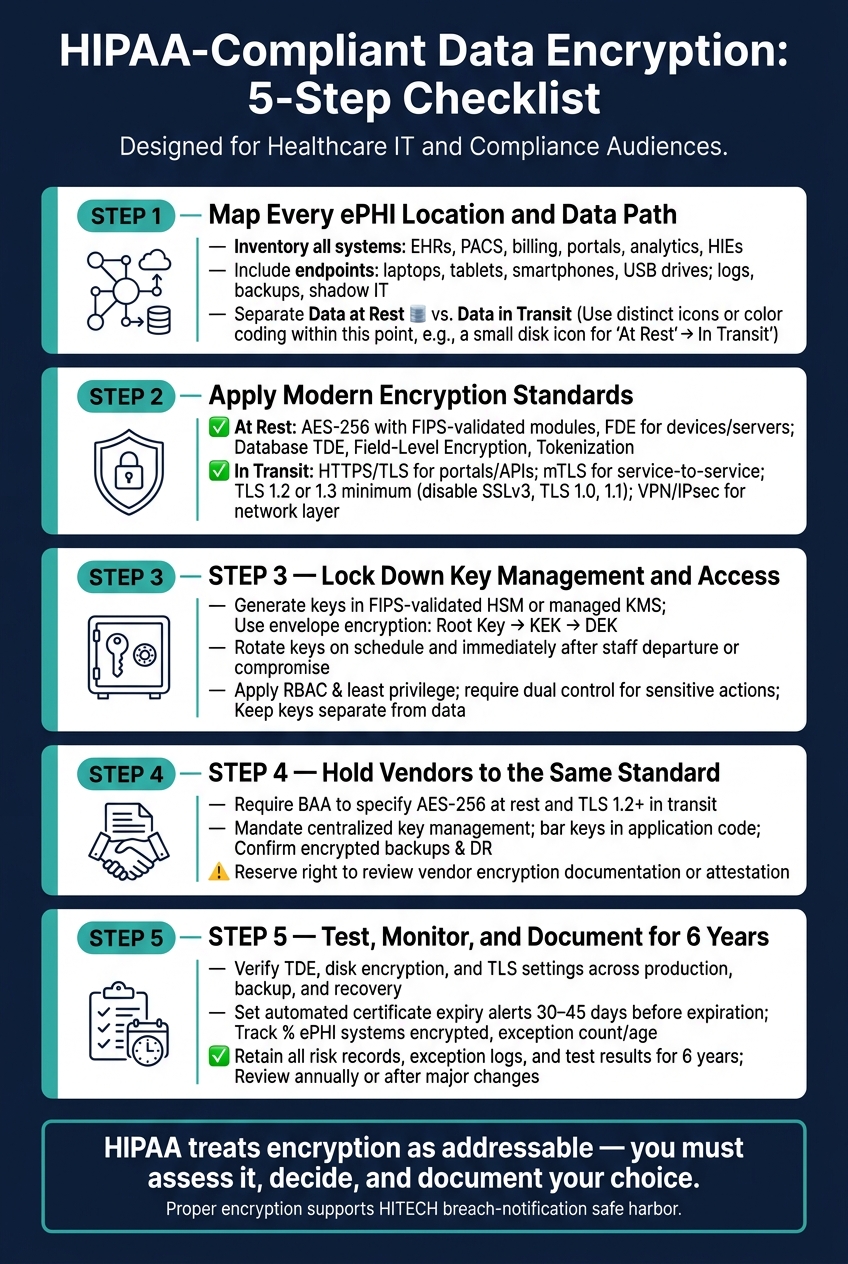 HIPAA-Compliant Data Encryption: 5-Step Checklist