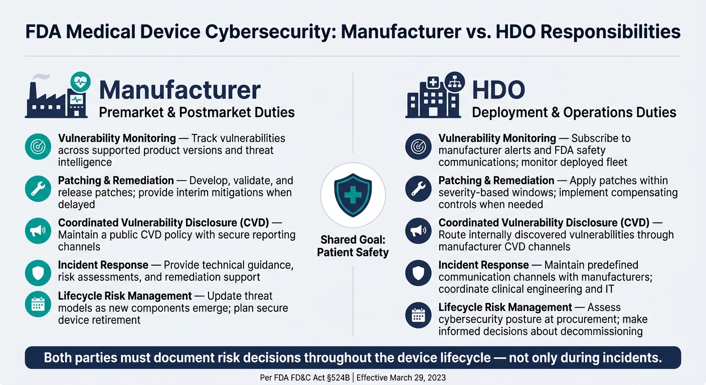 FDA Medical Device Cybersecurity: Manufacturer vs. HDO Responsibilities