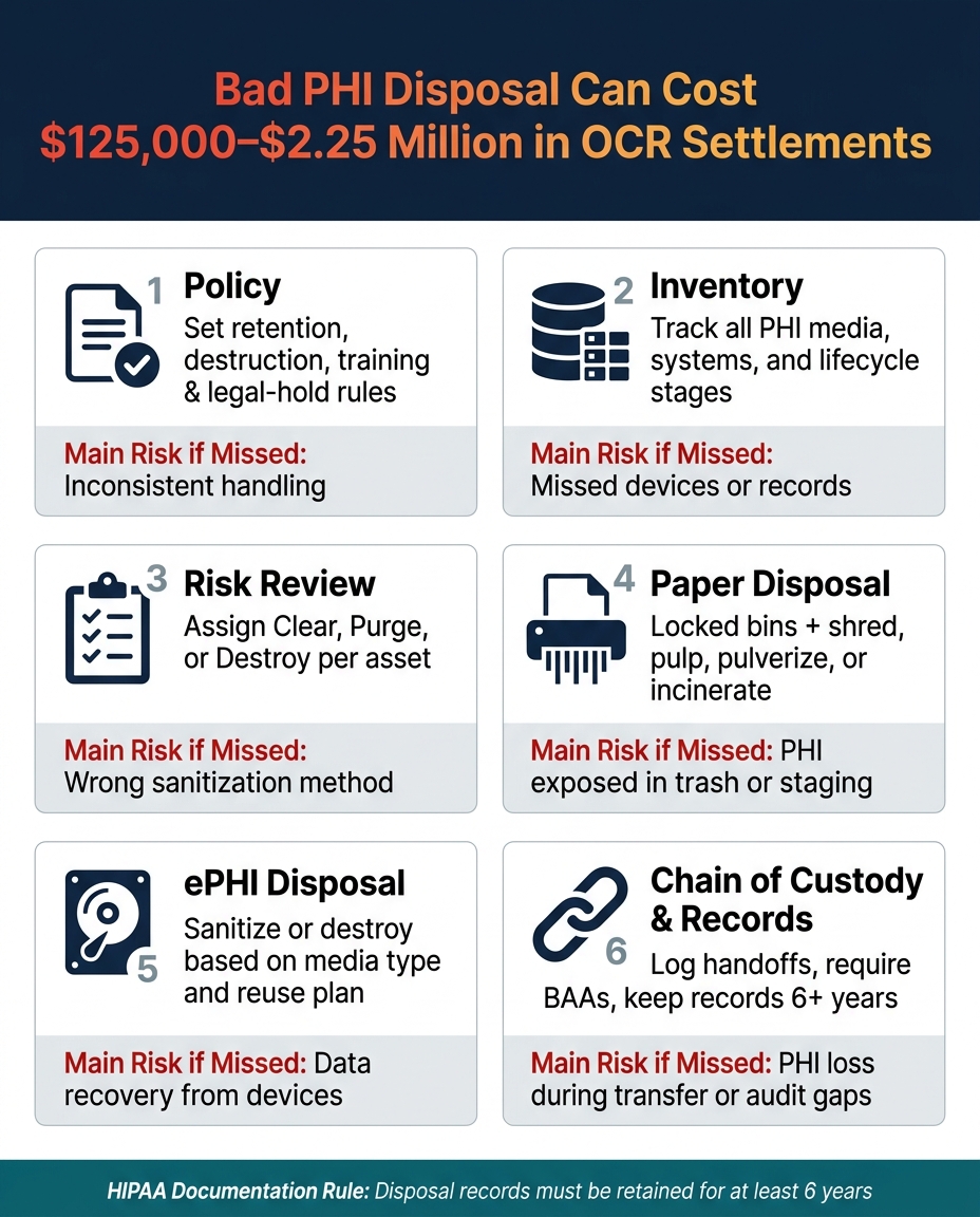 PHI Disposal Risk Management: 6 Core Controls at a Glance
