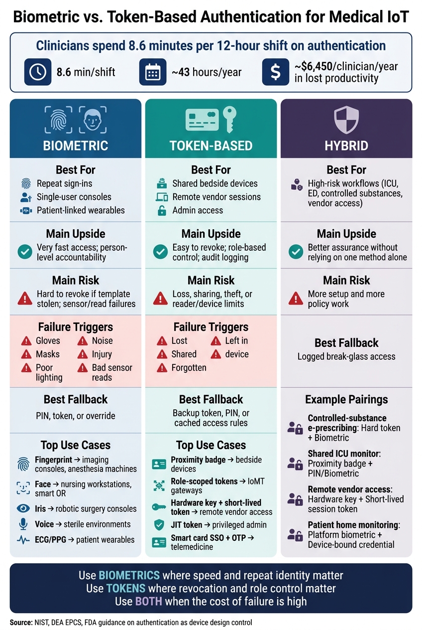 Biometric vs. Token-Based Authentication for Medical IoT: Side-by-Side Comparison