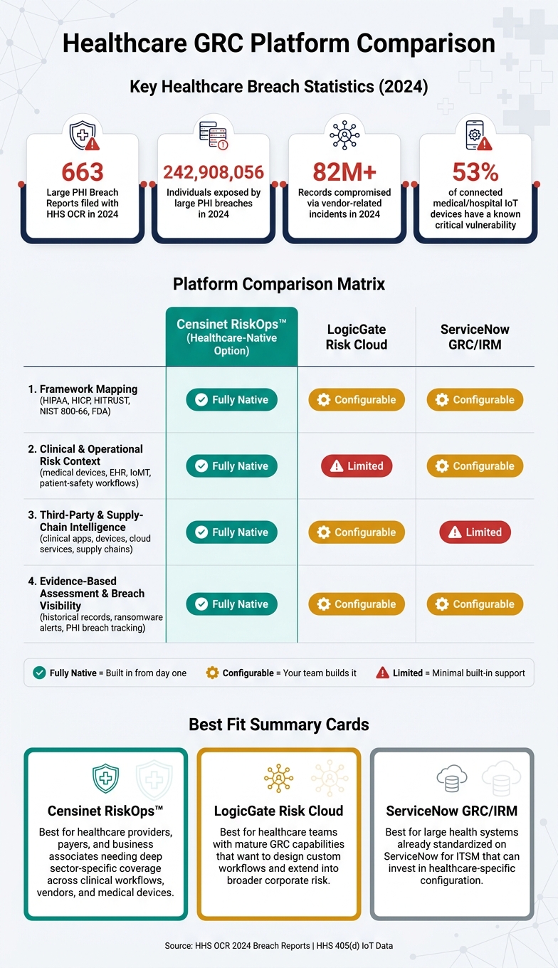 Healthcare GRC Platform Comparison: Censinet vs LogicGate vs ServiceNow