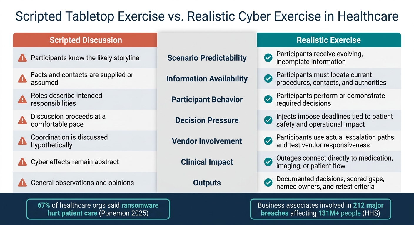 Scripted Tabletop Exercise vs. Realistic Cyber Exercise in Healthcare