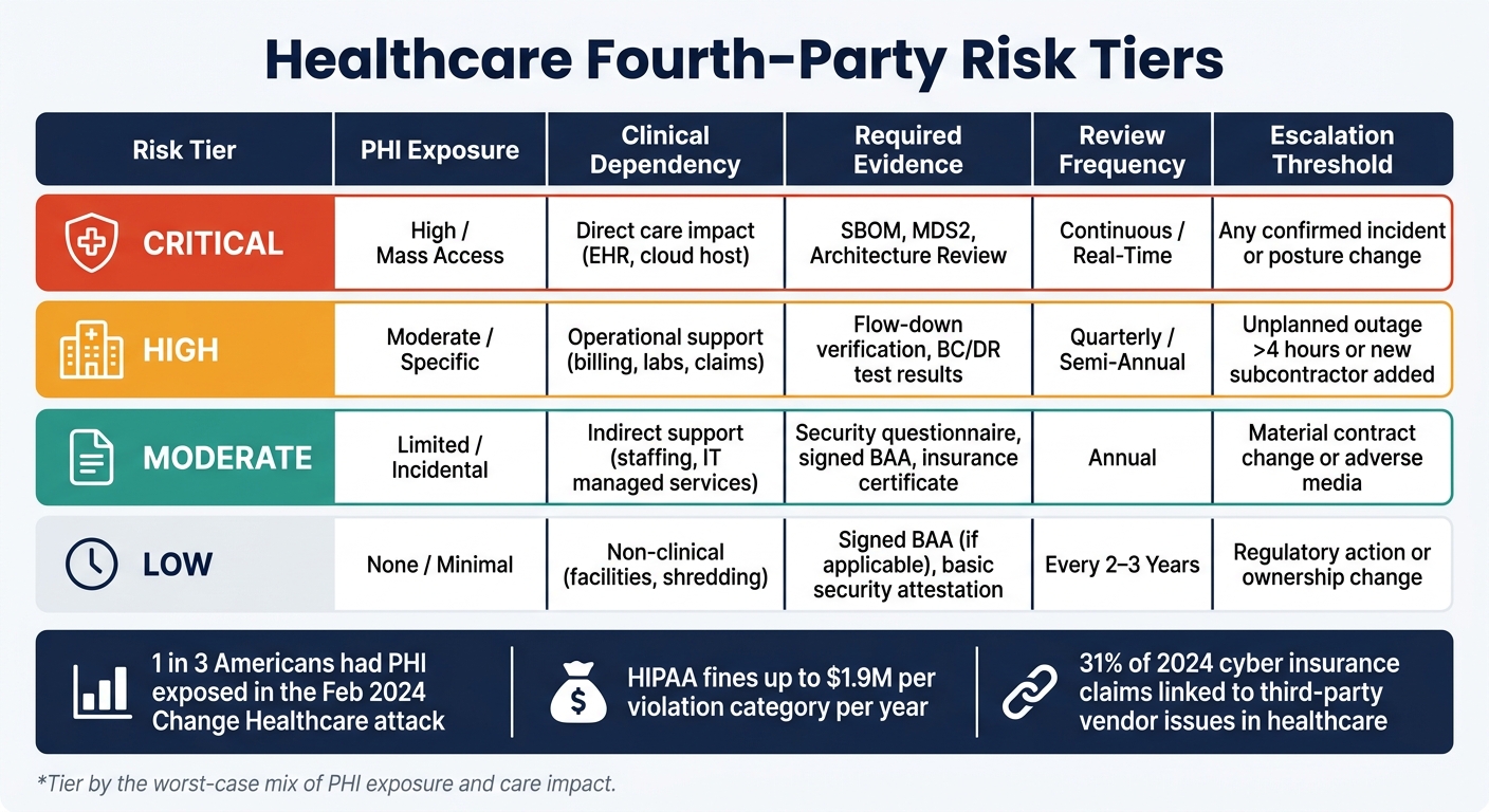 Healthcare Fourth-Party Risk Tiers: PHI Exposure vs. Clinical Impact
