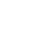 Simple white location pin icon on black background.