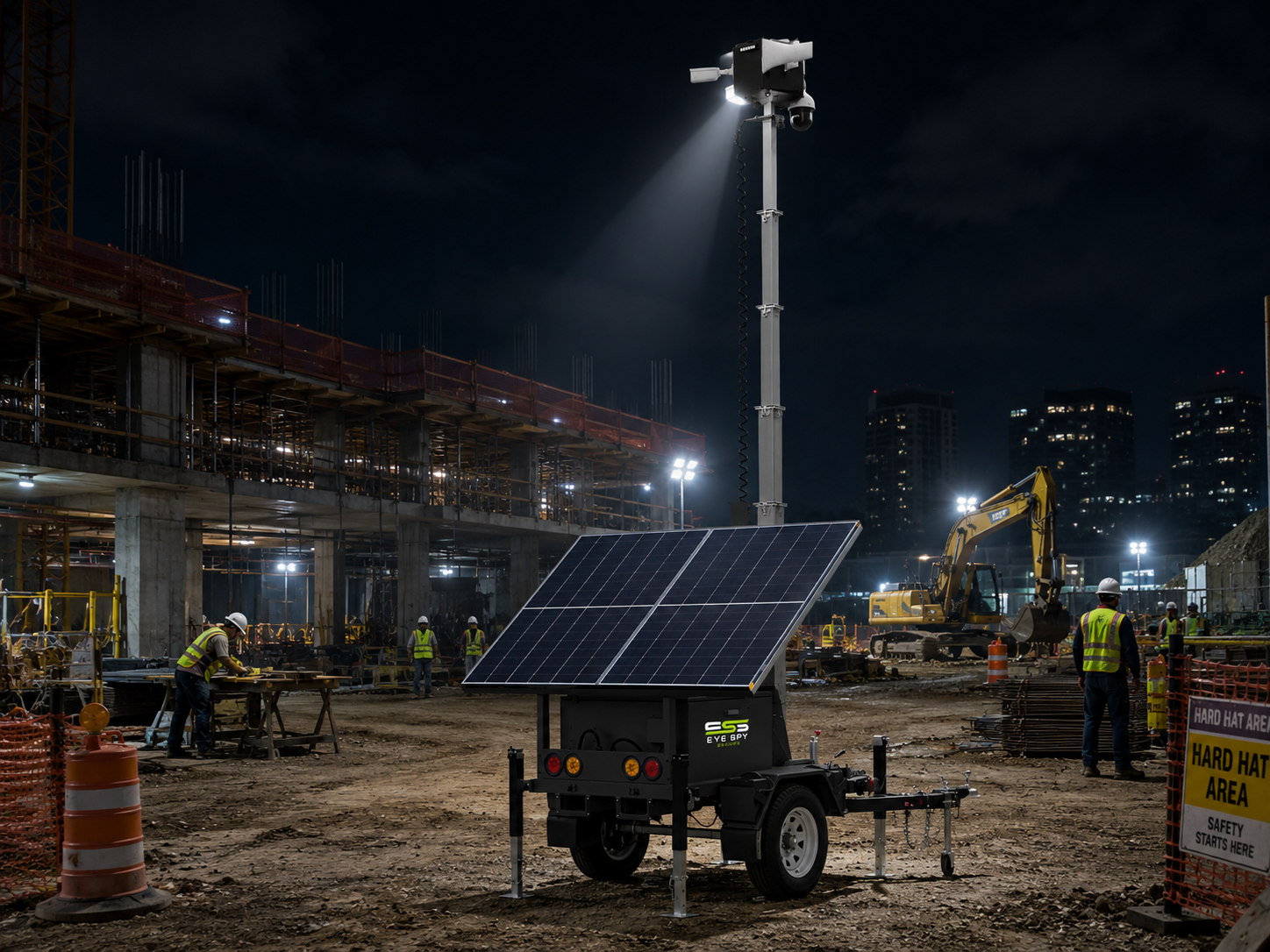 Surveillance trailer at a construction site