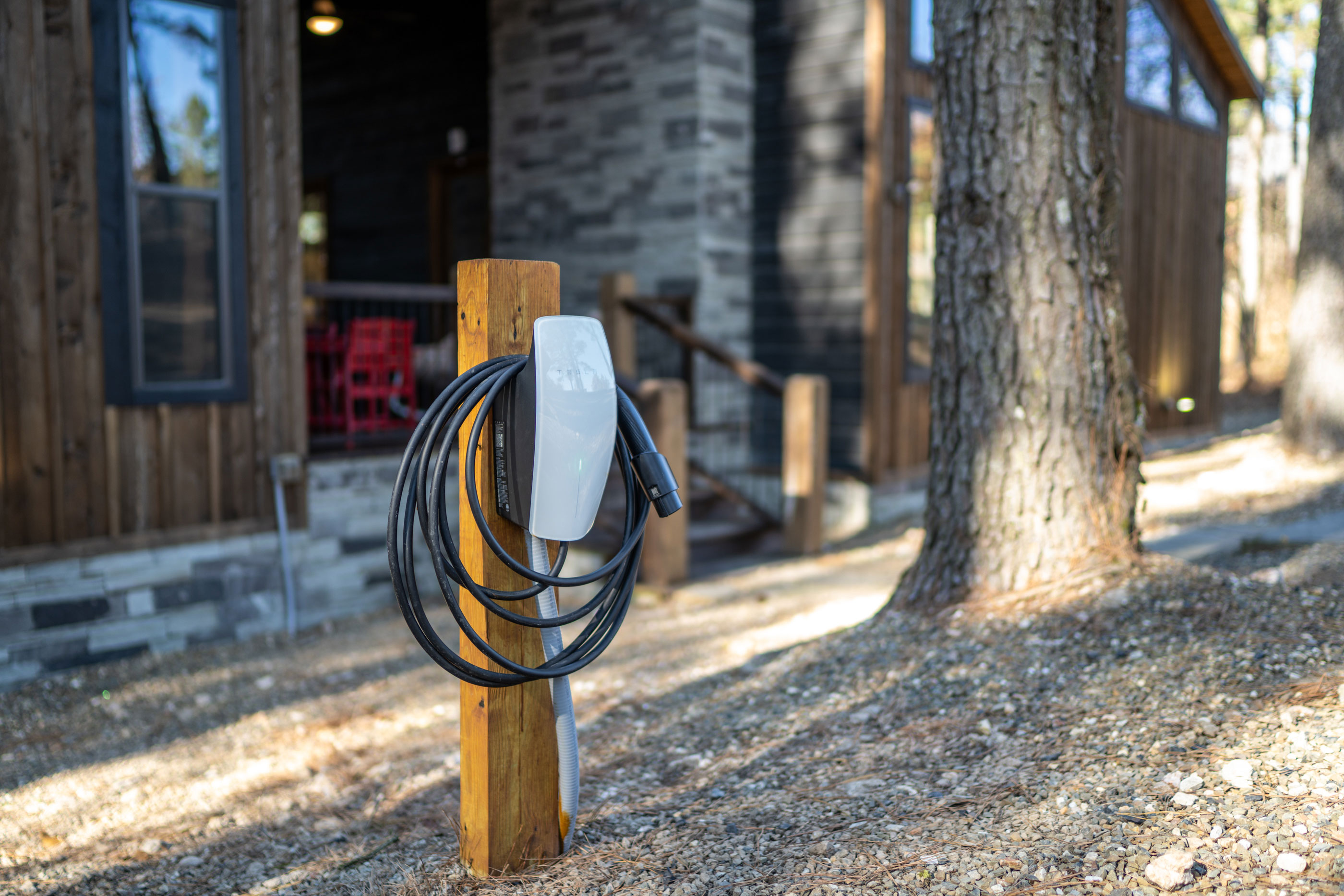 Our Tesla Universal Wall Charger is compatible with all EVs and charges at about 22 miles per hour. No extra fee for charging for guests.