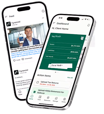 Fynancial branded client app dashboard and feed for multi-family offices